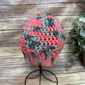 Stylish Crochet Beanie - Pink and Gray Messy Bun